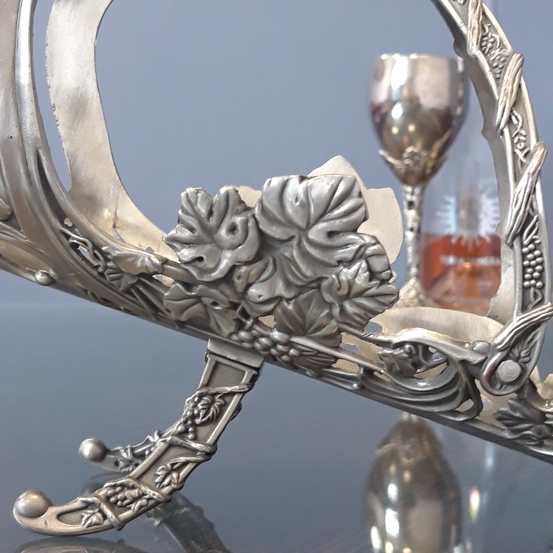 French pewter bottle holder. Vintage Wine Bottle Server Pourer Etsy