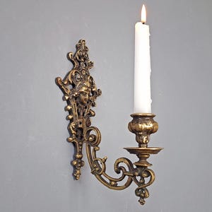 Brass Wall Candle Holder With Face, French Wall Gothic Candlestick, Brass Piano Candle Holder.
