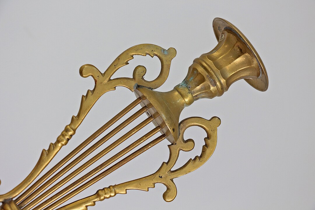 Vintage Brass Candlestick Music Lyre Shape Brass Harp Etsy Australia