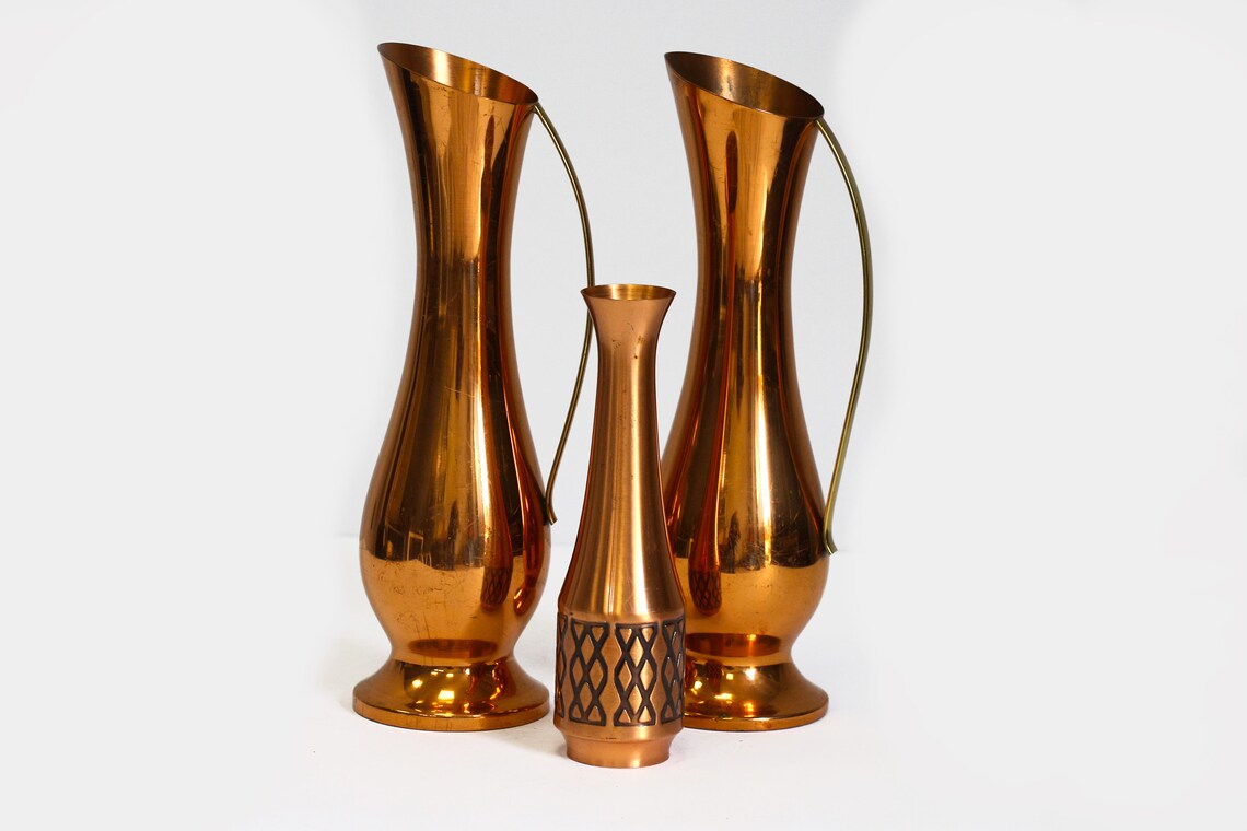 Copper Tall Skinny Vases Set of Three. Pitcher Vase With Etsy