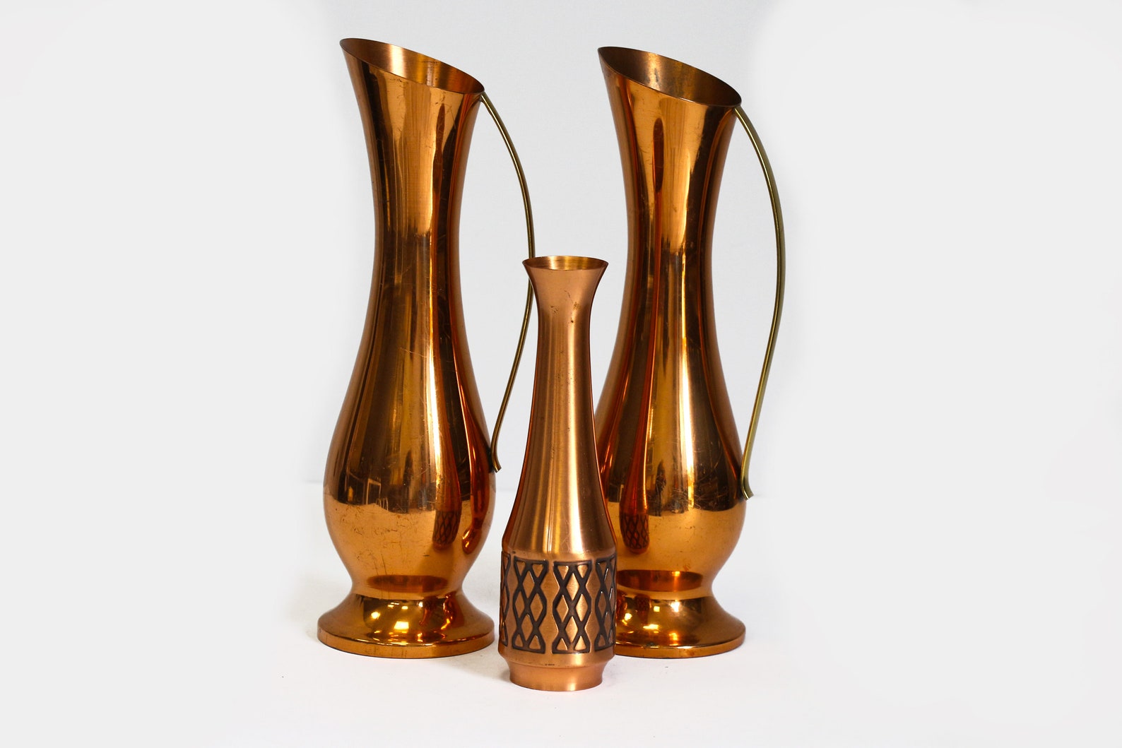 Copper Tall Skinny Vases Set of Three. Pitcher Vase With Etsy