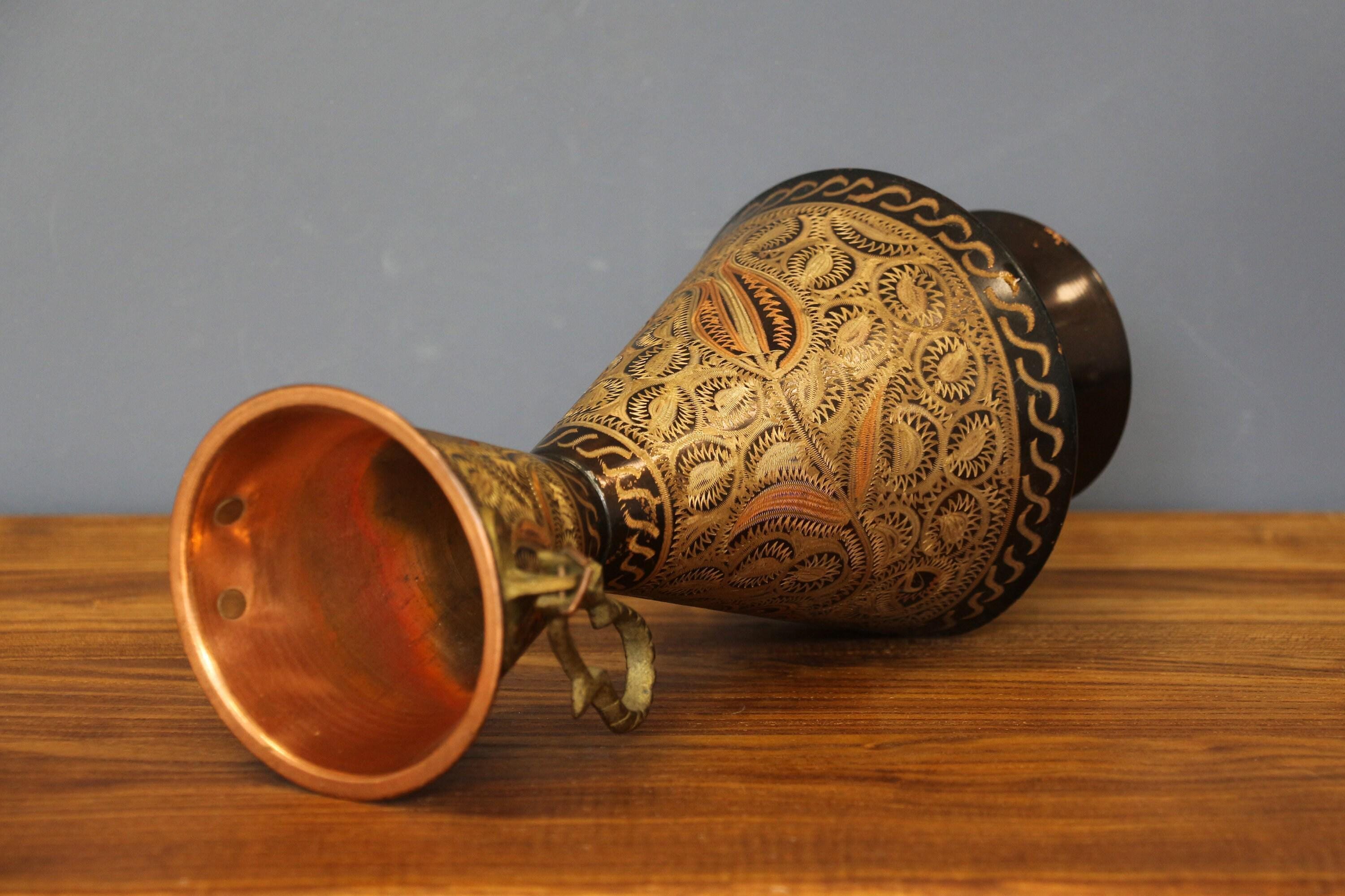 ヴィンテージ手作り銅製トルコ花瓶、エナメル手描きアンフォラ - Etsy 日本