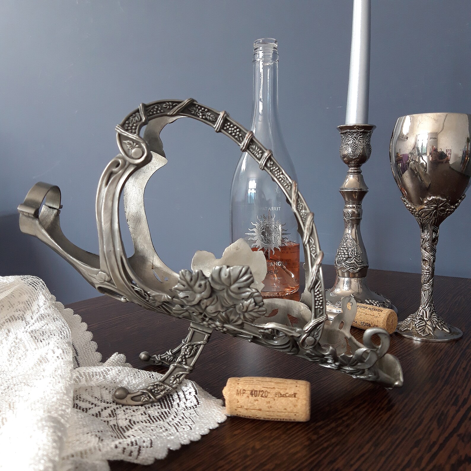 French pewter bottle holder. Vintage Wine Bottle Server Pourer Etsy