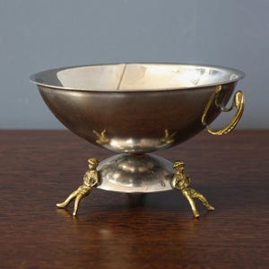Gold Plated Bowl with Feet, Mirror Fruit Bowl with Handles, Small Tray With feet-men, Round Centerpiece Candy Dish, Repousse Gilded Bowl. image 9