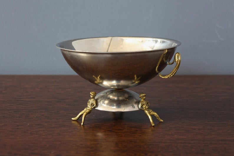 Gold Plated Bowl with Feet, Mirror Fruit Bowl with Handles, Small Tray With feet-men, Round Centerpiece Candy Dish, Repousse Gilded Bowl. image 9