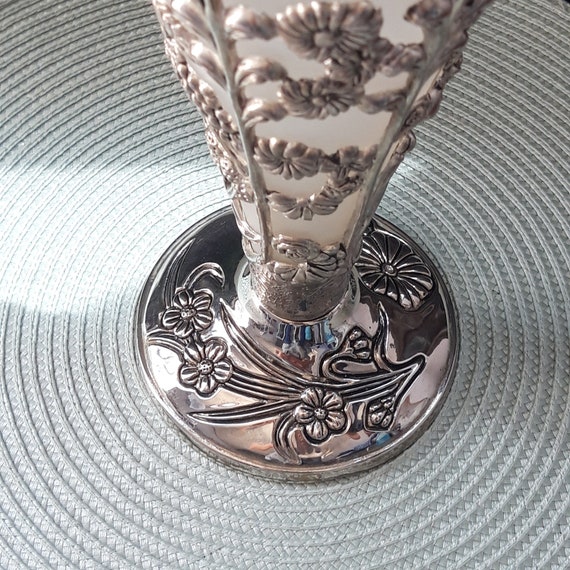 PEACH-Vintage Art nouveau vase Cased Silver Victorian floral overlay Flower Vase 