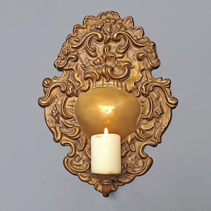 Brass Wall Sconce Candlestick, Solid Brass Wall Candle Holder, Hanging Ornate Brass Candlestick, Massive Messing Wall Sconce.