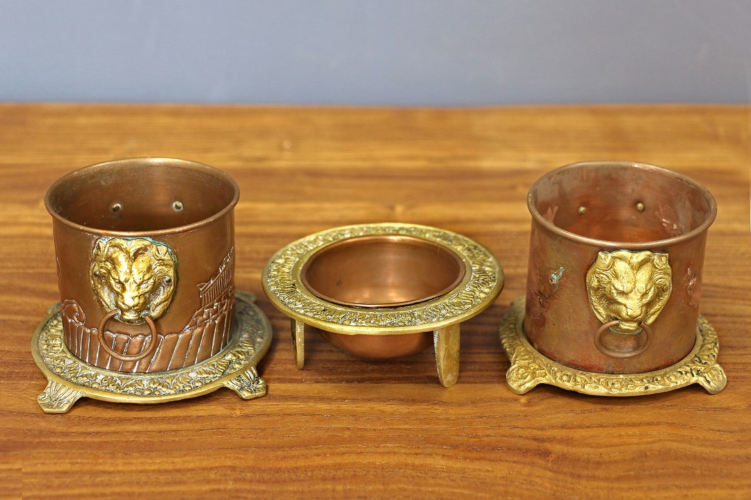 Bronze Acropolis Lion Pots Set Of Three Copper Pots Greece Home Decor