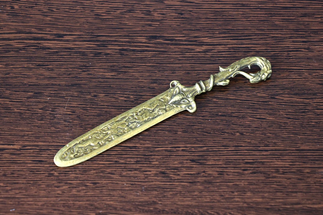 Antique Letter Opener Dragon, Ancient Brass Griffin Dagger, Brass Paper