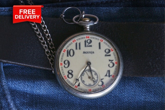 Vintage MOLNIJA Ship Pocket Watch, Men's pocket w… - image 4