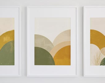 Boho Wall Art Set of 3 Olive Green Mustard Printable Abstract Gallery Wall 8x10