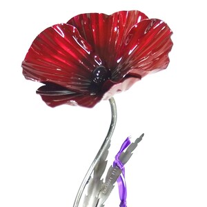 Handcrafted Red Poppy Sculpture Military Remembrance Gift Veteran’s Day Metal Centrepiece Handmade Anniversary Present Army Navy RAF