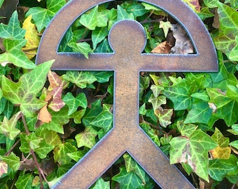 Indalo Man Rusty Protection Symbol Rustiek Kerstboomdecoratie Geluk Bedel Cadeau Regenboog Aanwezig Muurkunst Plaquette 20 cm