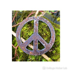 Rustiek vredesteken kerstboomversiering, hippie muurhanger, roestige kunst voor woonkamer muurdecoratie en tuindecoratie 10 cm