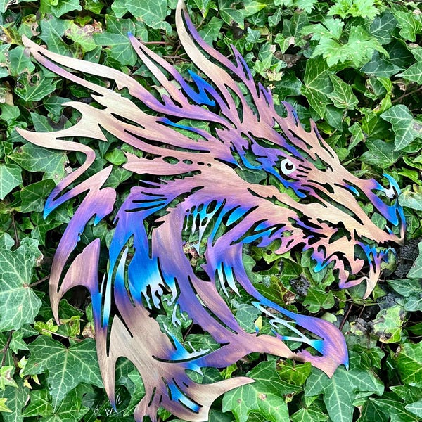 Regenbogen-Drachenkopf-Metallwand-Kunst - chinesischer Garten-Plakette (40 cm)