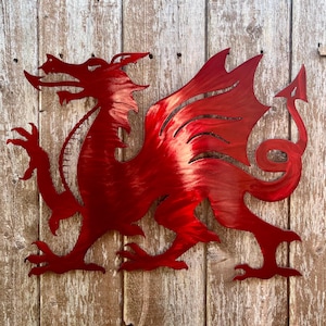 Red Welsh Dragon Metal Wall Art Cymru Home Decor, Welsh Flag Plaque, y Ddraig Goch, Love Wales Sign (New Design)