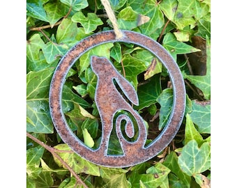 Rustic Celtic Hare Ornament: Moon Gazing Pagan Decor (10cm)