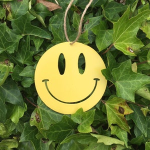 Yellow Smiley Face Steel Hanger: Christmas Tree or Wall Decor