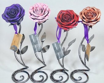 Handcrafted Steel Medium Rose.  (5 colours available)