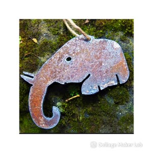 Rustic Elephant Head Christmas Tree Ornament - Rusty Metal Wall Decor