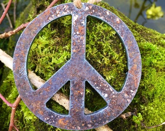 Peace Zeichen Rustikal Ornament Hippie Garten Kunst Plaque Weihnachtsbaum Dekoration