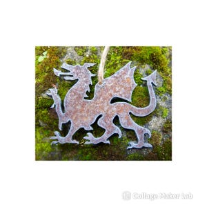 Rustic Welsh Dragon Christmas Ornament: Rusty Welsh Dragon Metal Wall Art Cymru Home Decor, Welsh Flag Plaque, y Ddraig Goch 10cm