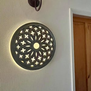 Gothic Window Metal Wall Art: LED Lit Architecture Plaque