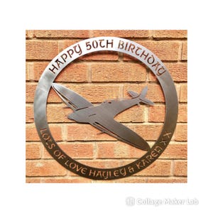 Spitfire Fighter Jet Steel Wall Art: Memorial Gift Plaque