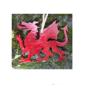 Red Welsh Dragon Metal Christmas Tree Decoration Cymru Home Decor, Welsh Flag Plaque, y Ddraig Goch, Love Wales Sign 10cm