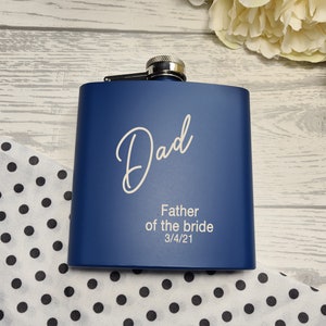 Personalised  Engraved NAVY or BLACK stainless steel hip flask 6oz  Wedding gift father of the bride best man usher Any name