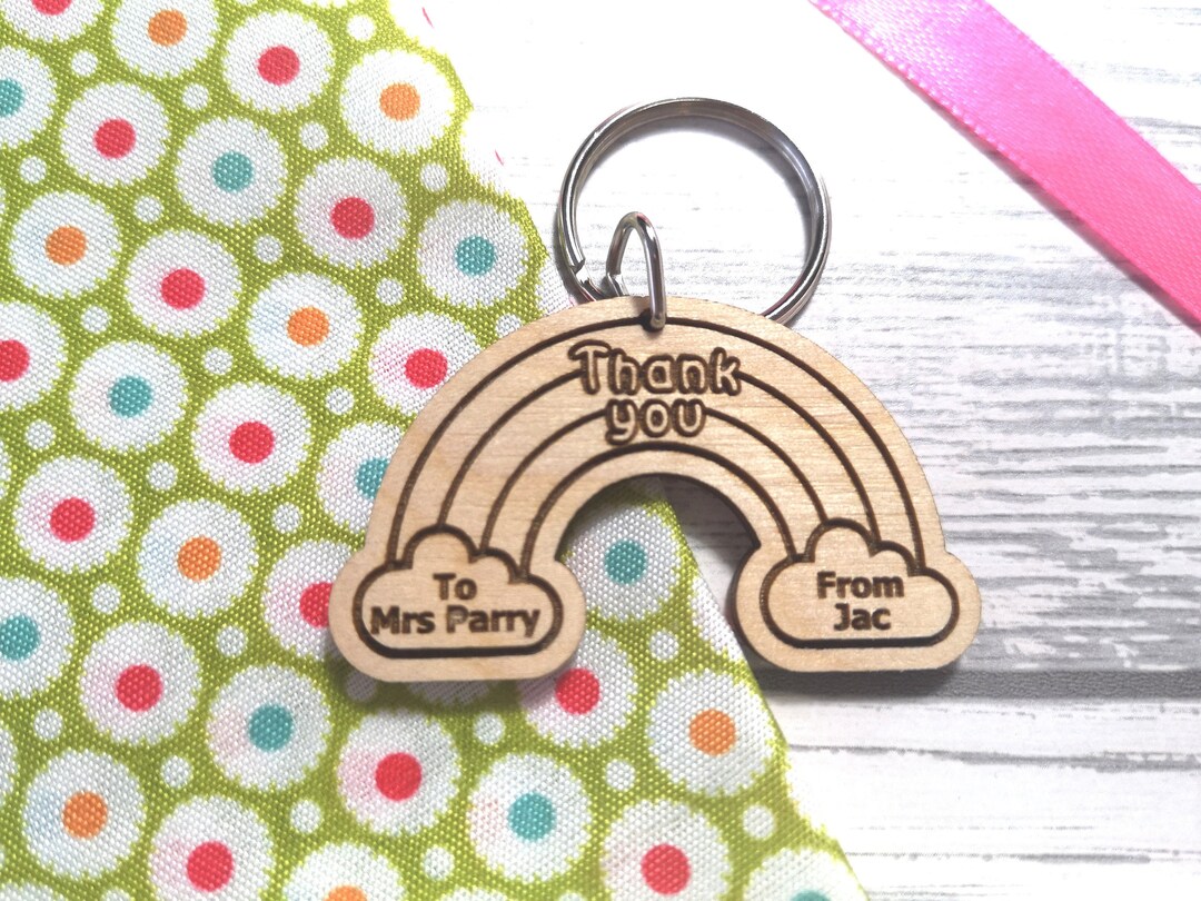 Personalised Wooden Rainbow Teacher Thank You Gift Key Ring - Etsy UK
