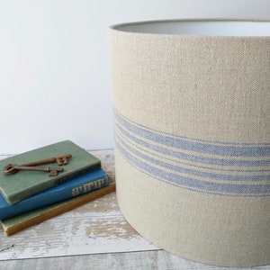 Blue Stripe Linen Drum Lampshade - Scandi French Style