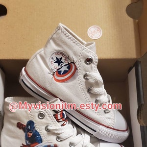 Captain America white high top kids converse