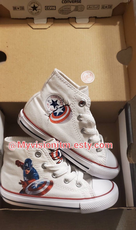 Dhr laten vallen bespotten Captain America White High Top Kids Converse - Etsy