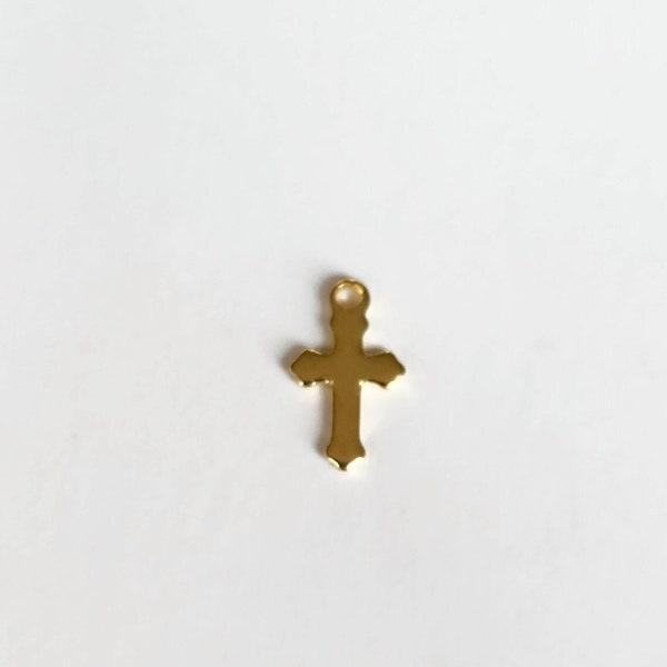 Gold plated tiny cross charm, gold gothic cross charm, gold teeny tiny cross charm, dainty cross charm, jewelry making supplies