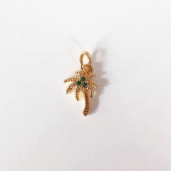 Gold plated pave palm tree charm, gold palm pendant, dainty palm tree pendant, cz palm charm, jewelry making supplies, charms supplies