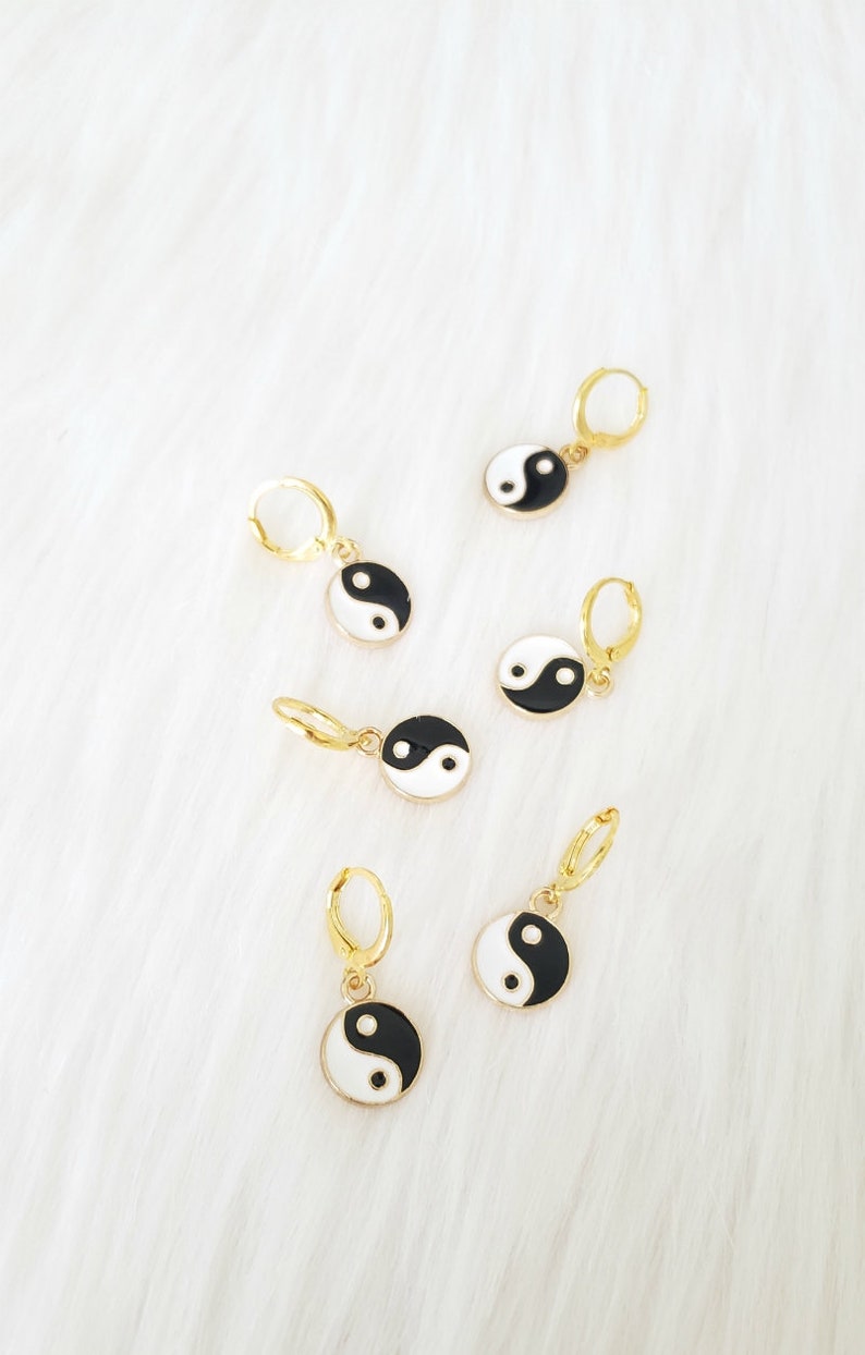 Gold huggies gold earrings yin yang earrings charm huggies image 6