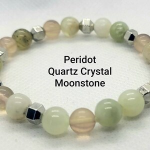 Gemstone Bracelet | Genuine Gemstone | Moonstone Jewelry | Natural Stone | Peridot Jewelry | Handmade Jewelry