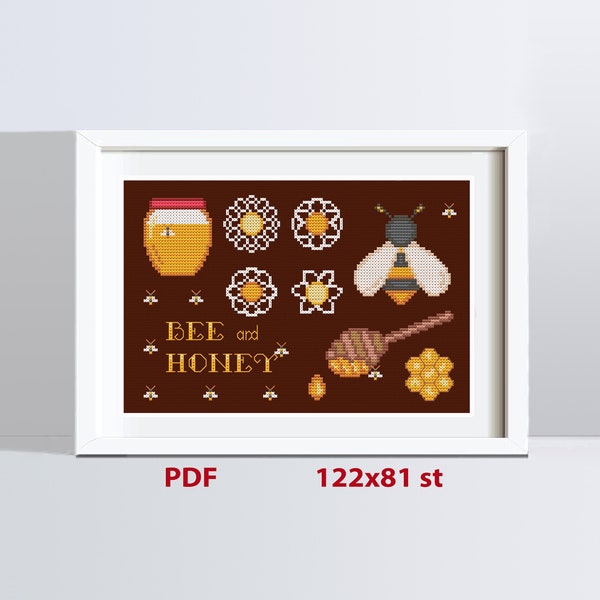Bee and Honey Sampler/Cross-stitch pattern/PDF/Instant Download