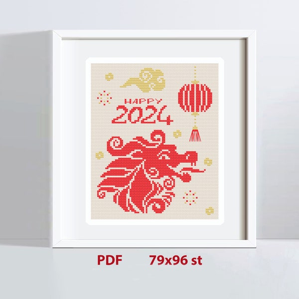 Year of the Dragon/Cross-stitch pattern/New Year/PDF/Instant Download