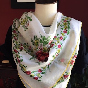 Vintage HADSON floral silk scarf, Romantic rose flower print, Made in Japan