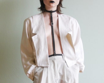 COMPLICE 80s off white linen crop jacket with toggle buttons