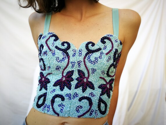 Beaded light blue embroidered top