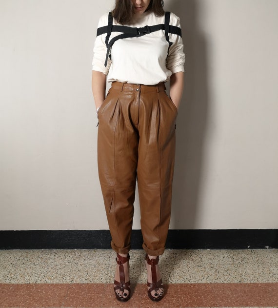 Vintage high waisted brown leather pants