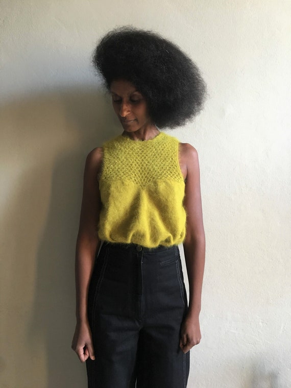 Vintage chartreuse mohair top, acid green soft woo