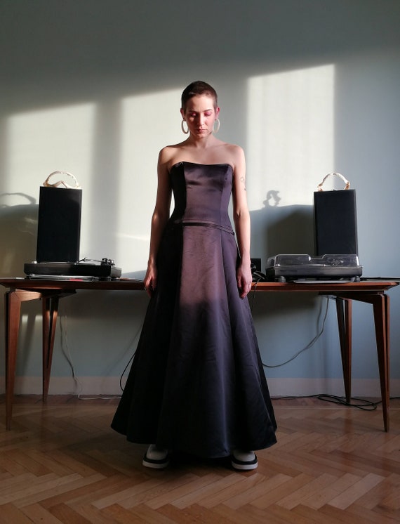 Bustier Gown Black Satin Dress With Full Black Tulle Etsy