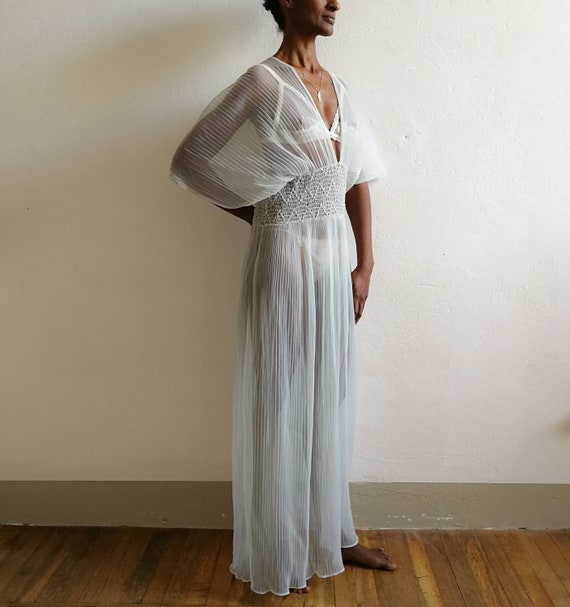 Vintage pleated light blue sheer house dress