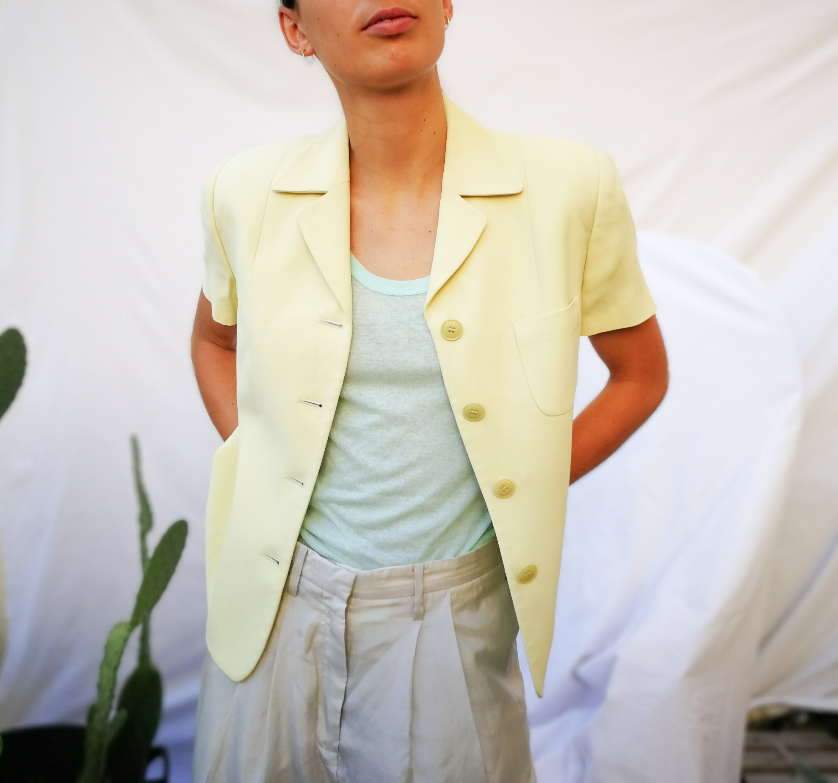 EMPORIO ARMANI light yellow short sleeved Summer jacket, 90s vintage ...