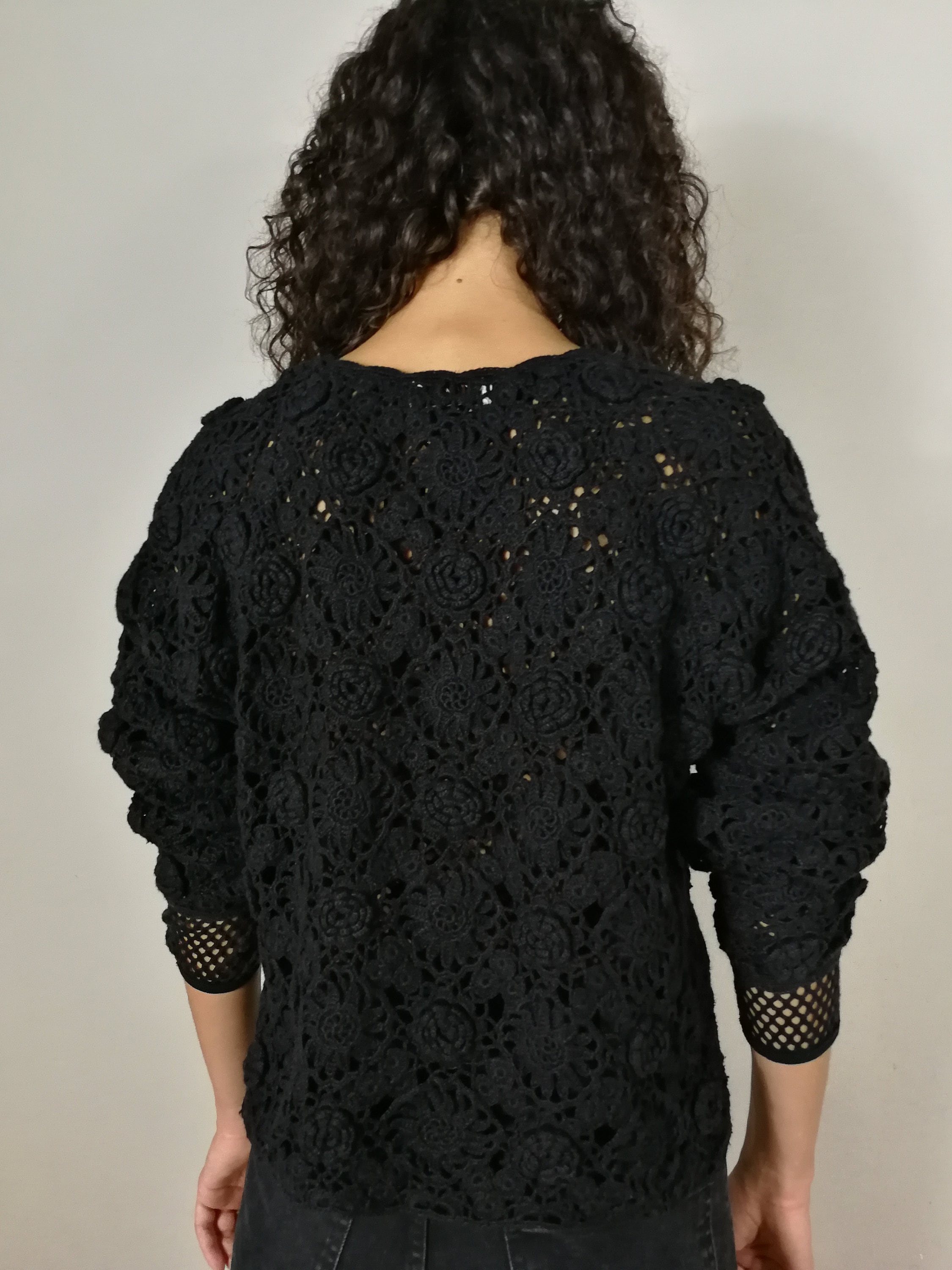 Black cotton lace knitwear jumper from the 90s