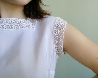 Handmade cotton piquet top bodice with macrame lace finishing